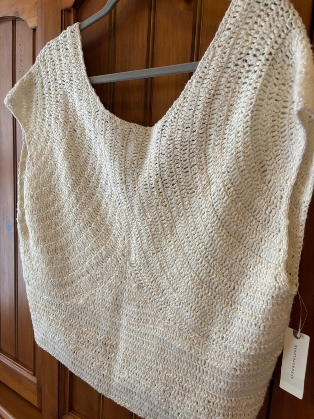 Cream Crochet Scoop Neck Sweater Top